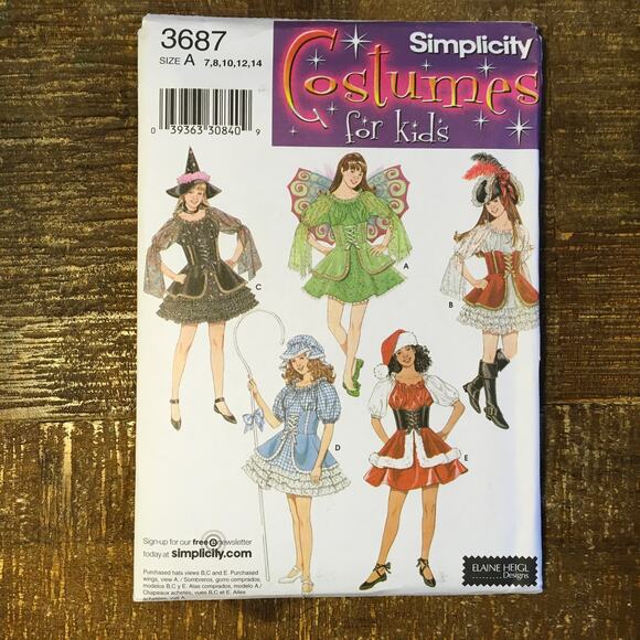 Simplicity Sewing Pattern 3687 Girls Witch Fairy Pirate Bo Beep Elf 7-14 UNCUT - Picture 1 of 2